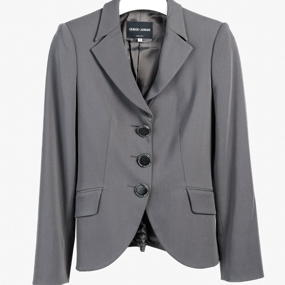Giorgio Armani Charcoal Wool Blazer With Raised Leather Buttons